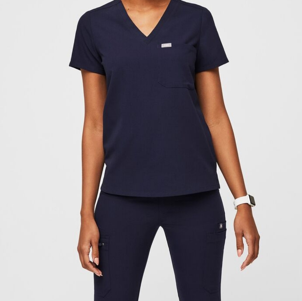 FIGS | Catarina One-Pkt Top + Livingston Basic Pant | Navy Blue, size XXS